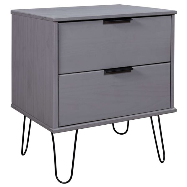 vidaXL Nightstand Grey Solid pine wood, metal Medium Nightstand