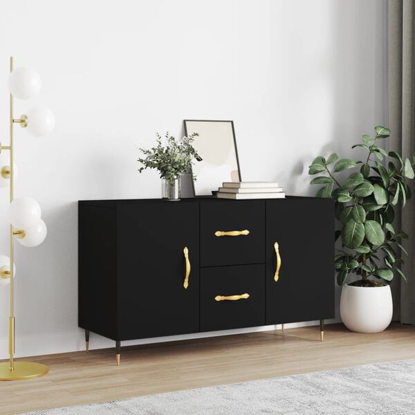 vidaXL Sideboard Black Engineered wood, metal 39.4 x 14.2 x 23.6 in
