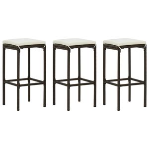 vidaXL Bar Stool Set of 3 Brown PE rattan Standard Footrest