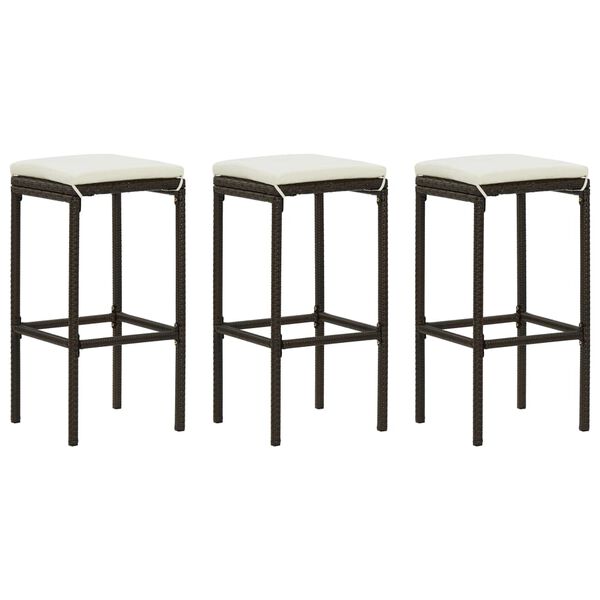 vidaXL Bar Stool Set of 3 Brown PE rattan Standard Footrest