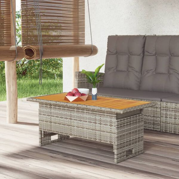 vidaXL Garden Table Grey Solid Acacia wood, PE rattan, Powder-Coated Steel