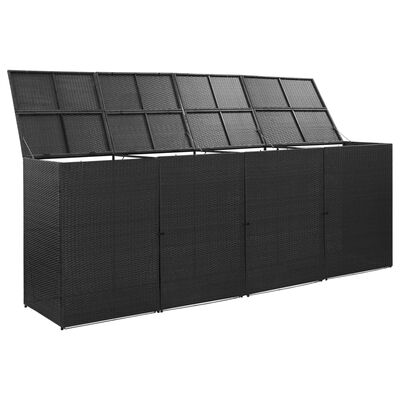 vidaXL Quadruple Wheelie Bin Shed Black 120.1"x30.7"x47.2" Poly Rattan