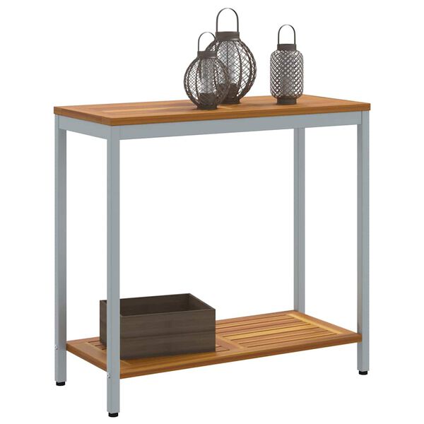 vidaXL Outdoor Table with Shelf Natural and grey 31.5" x 13.8" x 29.5