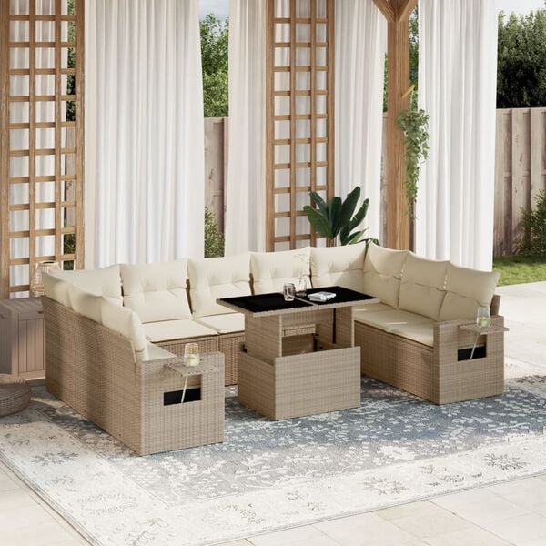 vidaXL Garden Sofa Set Beige PE rattan Medium Modular Garden Sofa Set