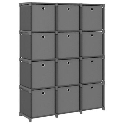 vidaXL 12-Cube Display Shelf with Boxes Gray 40.6"x11.8"x55.5" Fabric