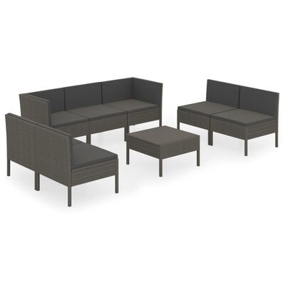 vidaXL 8 Piece Patio Lounge Set with Cushions Poly Rattan Gray