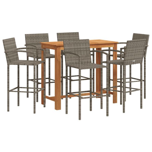 vidaXL Garden Bar Set Grey Solid Acacia wood 7 Piece Bar Set Seats Many