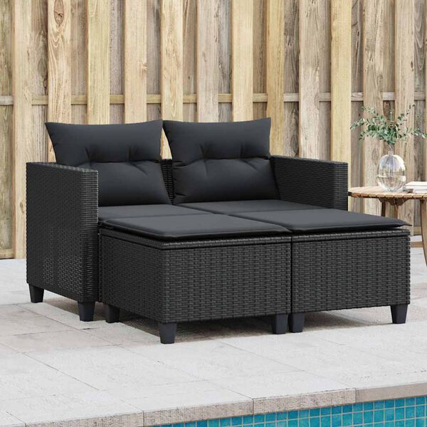 vidaXL Garden Sofa Black Poly Rattan, Powder-Coated Steel 2-seater