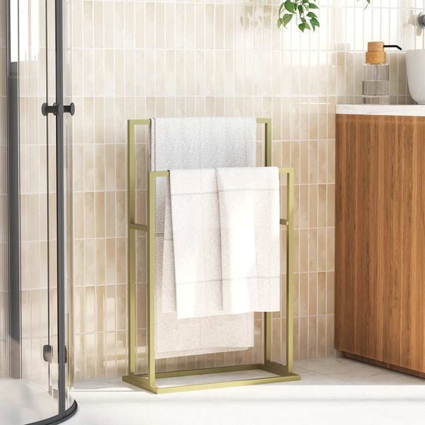 vidaXL Towel Rack Gold Iron Medium Towel Rack Rectangular Modern