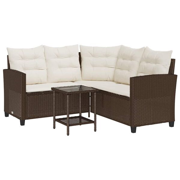 vidaXL Garden Sofa Brown, Cream White PE Rattan L-sized Sofa