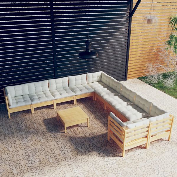 vidaXL Garden Lounge Set Cream Solid pinewood, fabric (100% polyester)
