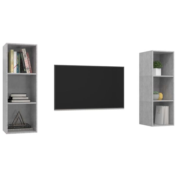 vidaXL TV Cabinet Set of 2 Concrete Grey Engineered Wood Wall Mounting