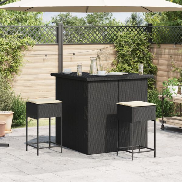 vidaXL Garden Bar Set Black, Cream White PE Rattan, Steel, Polyester