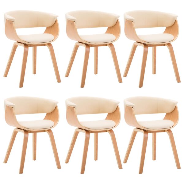 vidaXL Dining Chair Set of 6 Cream Bent Wood Standard Ergonomic