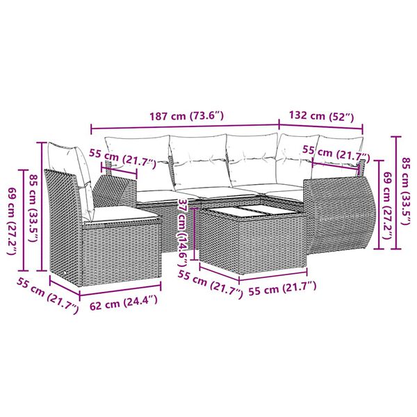 vidaXL Garden Sofa Set Black PE rattan, powder-coated steel, tempered glass