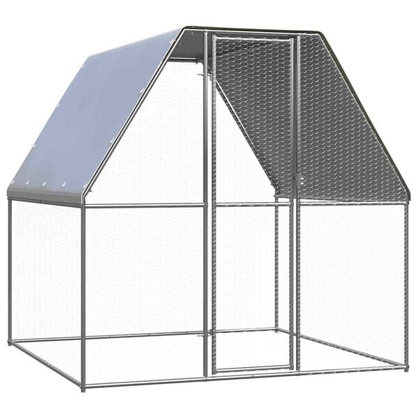 vidaXL Chicken Cage Silver and Gray Galvanized Steel, Polyethylene Large