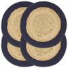 vidaXL Placemat Set of 4 Natural and Navy Blue Jute, Cotton Medium