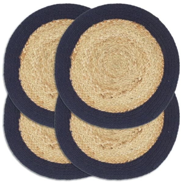 vidaXL Placemat Set of 4 Natural and Navy Blue Jute, Cotton Medium