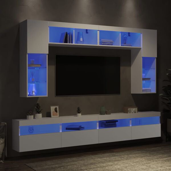 vidaXL TV Wall Cabinet Set White Engineered wood, glass Large