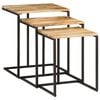 vidaXL Nesting Table Set of 3 Natural wood with black metal