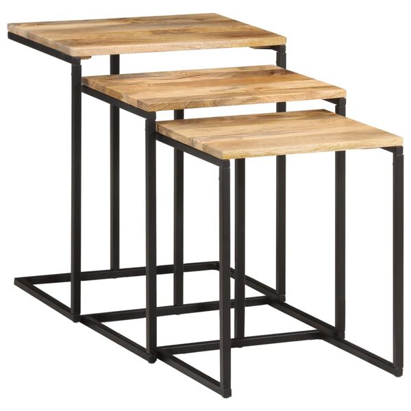 vidaXL Nesting Table Set of 3 Natural wood with black metal