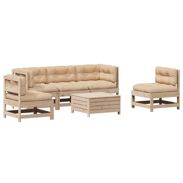 vidaXL 6 Piece Patio Lounge Set with Cushions Solid Wood Pine