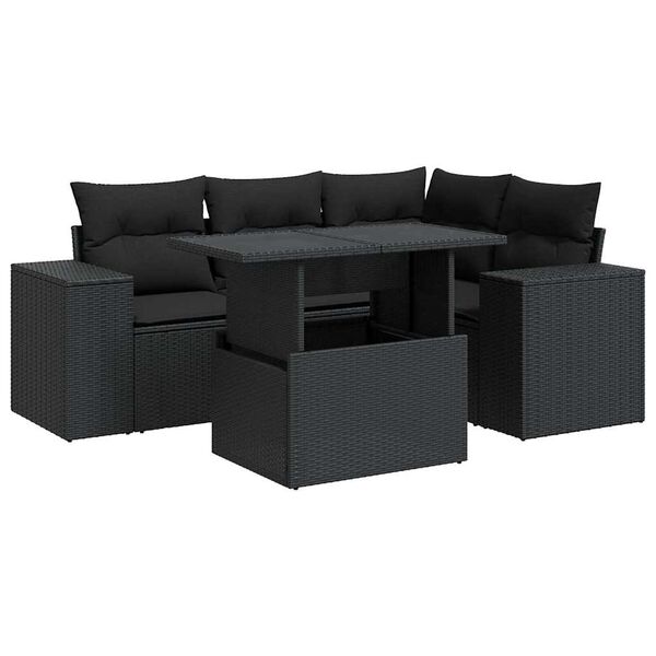 vidaXL Garden Sofa Set Black PE rattan, powder-coated steel, tempered glass