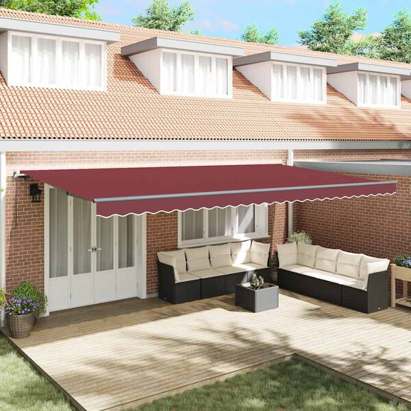 vidaXL Retractable Awning Burgundy Powder-coated aluminum Large