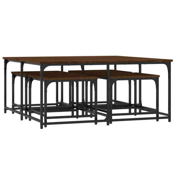 vidaXL Nesting Coffee Table Brown Oak Engineered Wood, Metal Large