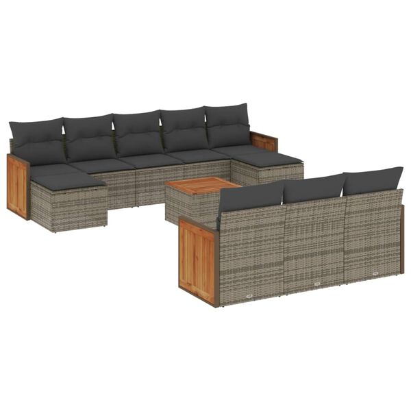 vidaXL Garden Sofa Set Gray PE rattan Large Adjustable Feet