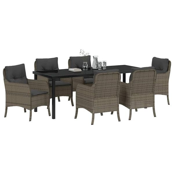 vidaXL Garden Dining Set with Cushion 7 pcs Grey Poly Rattan