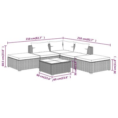 vidaXL 6 Piece Patio Lounge Set with Cushions Poly Rattan Gray