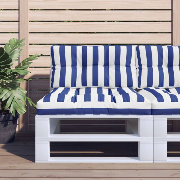 vidaXL Pallet Cushion Blue and White Stripe 100% polyester