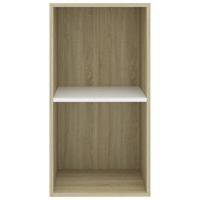 vidaXL 2-Tier Book Cabinet White and Sonoma Oak 15.7"x11.8"x30.1" Engineered Wood