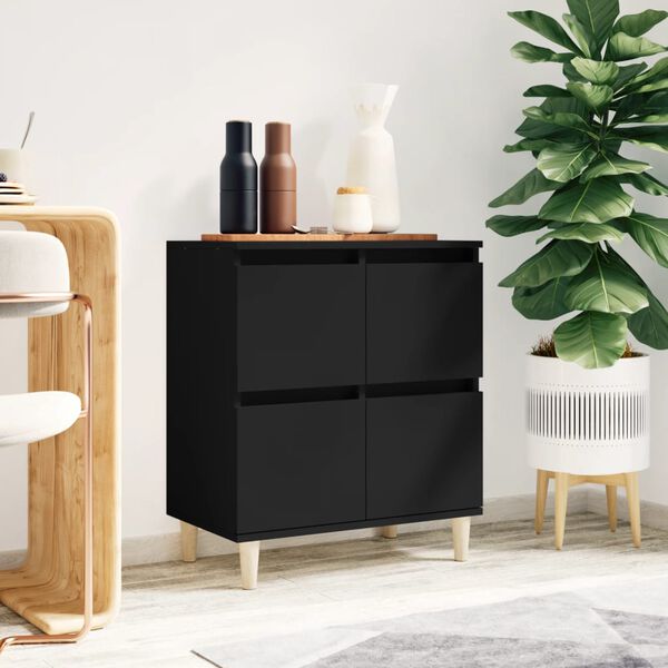 vidaXL Sideboard Black Engineered wood, eucalyptus wood Medium Sideboard
