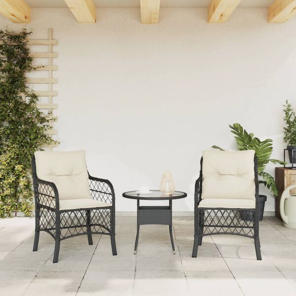 vidaXL Garden Chair Set of 2 Black PE Rattan, Powder-Coated Steel