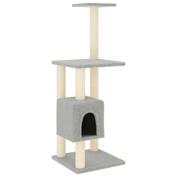 vidaXL Cat Tree Light grey Engineered wood, plush, sisal 40.9 in tall