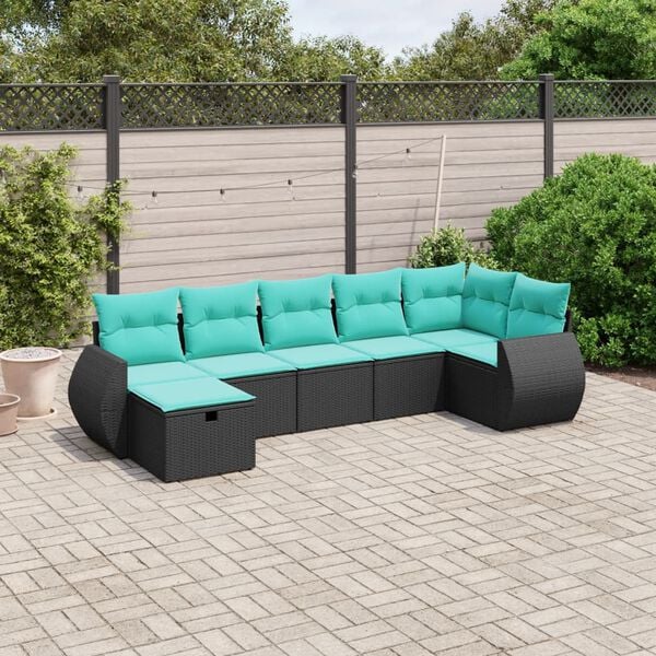vidaXL 7 Piece Patio Sofa Set with Cushions Brown Poly Rattan