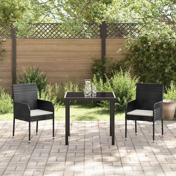vidaXL Garden Dining Set with Cushion 9 pcs Black Poly Rattan