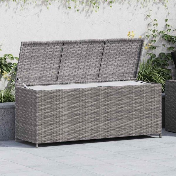 vidaXL Outdoor Storage Box Grey Poly Rattan and Powder-Coated Steel