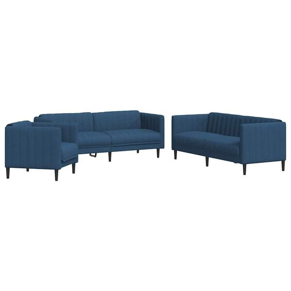 vidaXL 3 Piece Sofa Set Blue Fabric