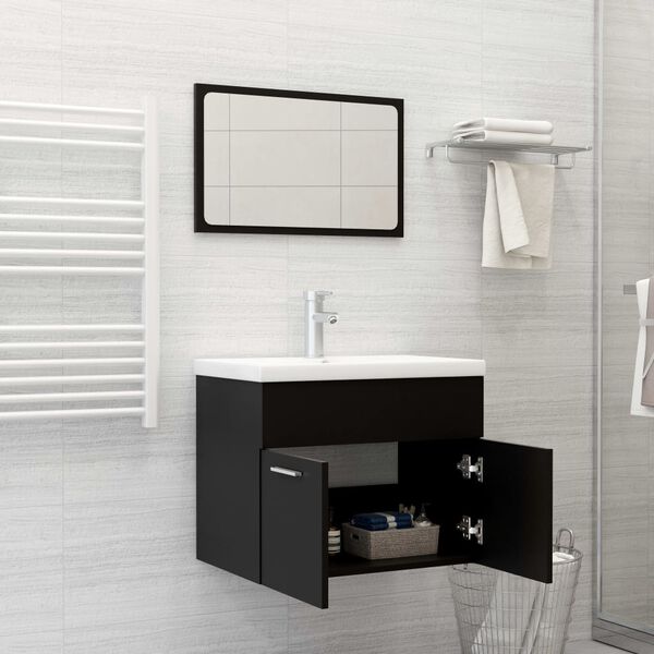 vidaXL Bathroom Furniture Set Black and White Engineered Wood and Ceramic