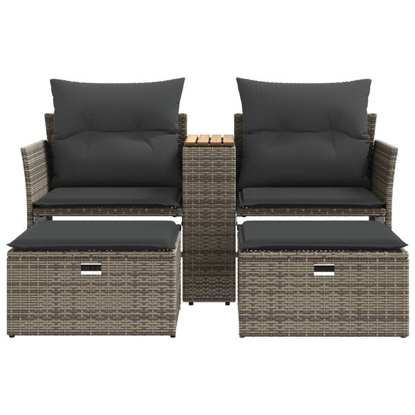 vidaXL Garden Sofa Grey PE rattan 2-Seater Adjustable Feet Garden Sofa