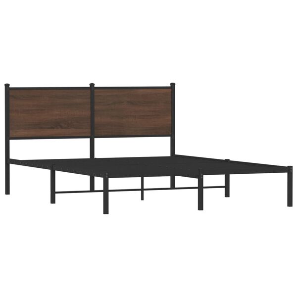vidaXL Bed Frame Brown Oak Steel, Engineered Wood Double Bed Frame