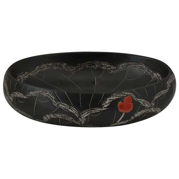 vidaXL Countertop Basin Black Oval 23.2x15.7x5.9" Ceramic