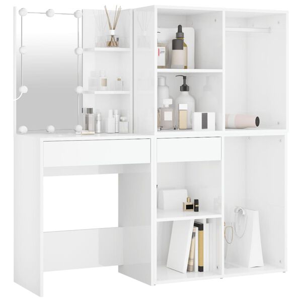 vidaXL LED Dressing Table With Cabinet High gloss white