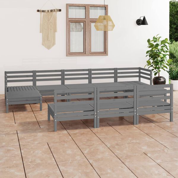 vidaXL Garden Lounge Set Grey Solid pinewood 10 Piece Set Modular
