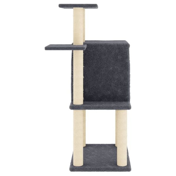 vidaXL Cat Tree Dark Grey Engineered Wood, Plush, Sisal 38.2 in Durable