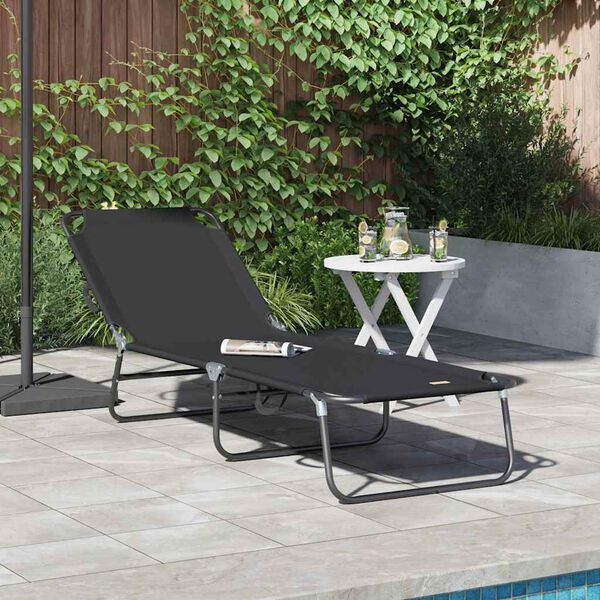 vidaXL Folding Sun Lounger Folding Black 56 x 189 x 87cm fabric