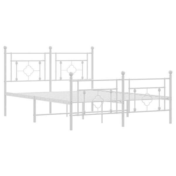 vidaXL Bed Frame White Steel Double Bed Frame Rectangular Modern